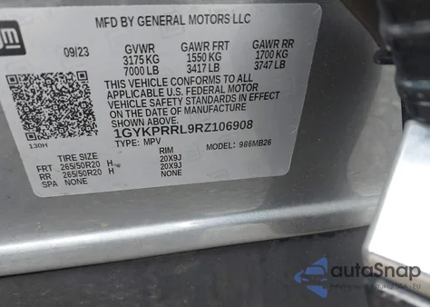 2024 Cadillac Lyriq Luxury W/1Sd z USA, uszkodzony, nr VIN 1GYKPRRL9RZ106908